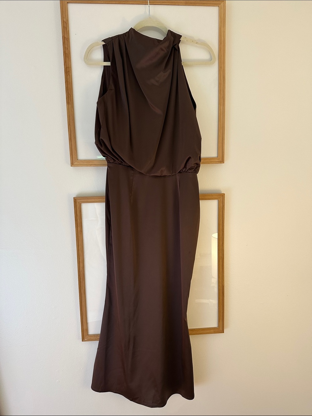 Brown Sleeveless Cowl Neck Dress